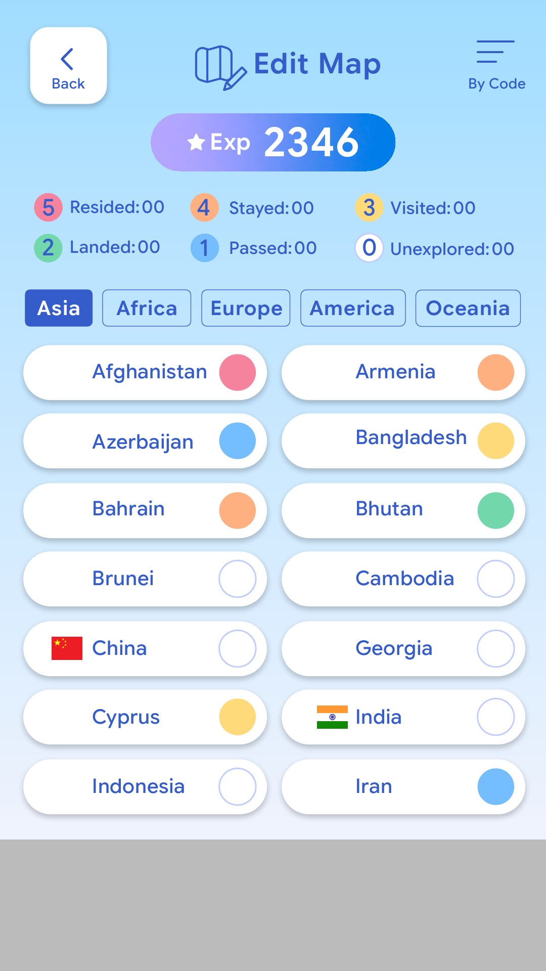 ExpMap experience levels for countries around the world